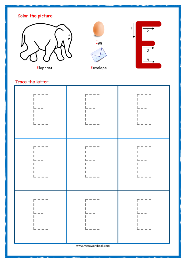 Alphabet Letters Tracing Worksheets Letter E Coloring Worksheet Free 
