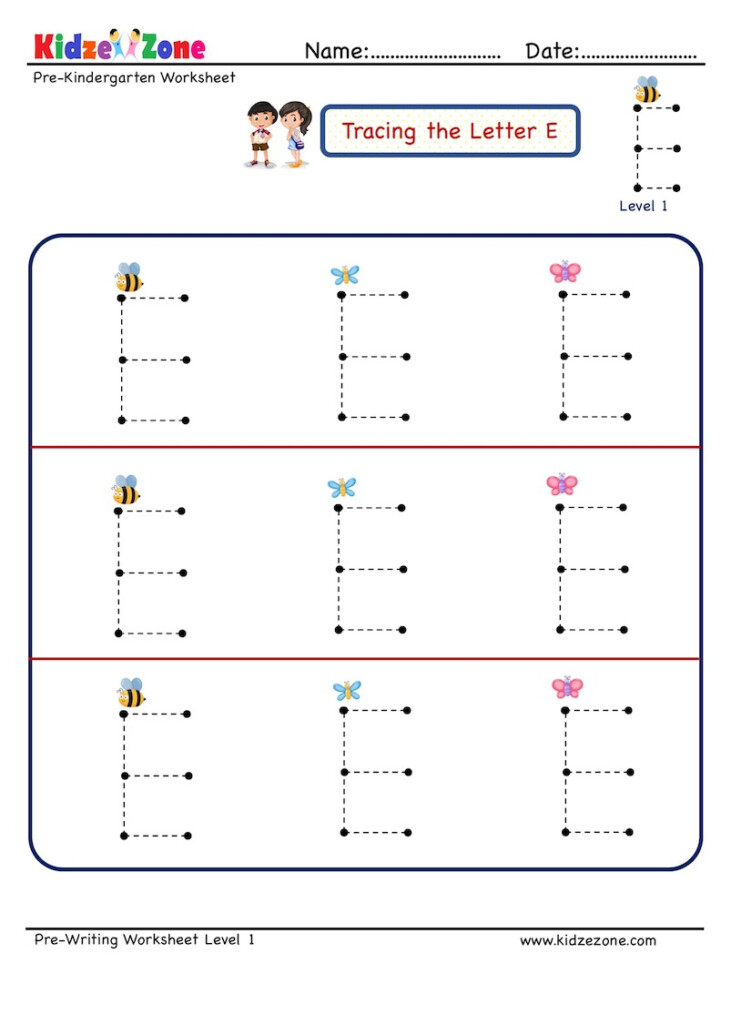 Letter E Tracing Worksheet Big Font KidzeZone