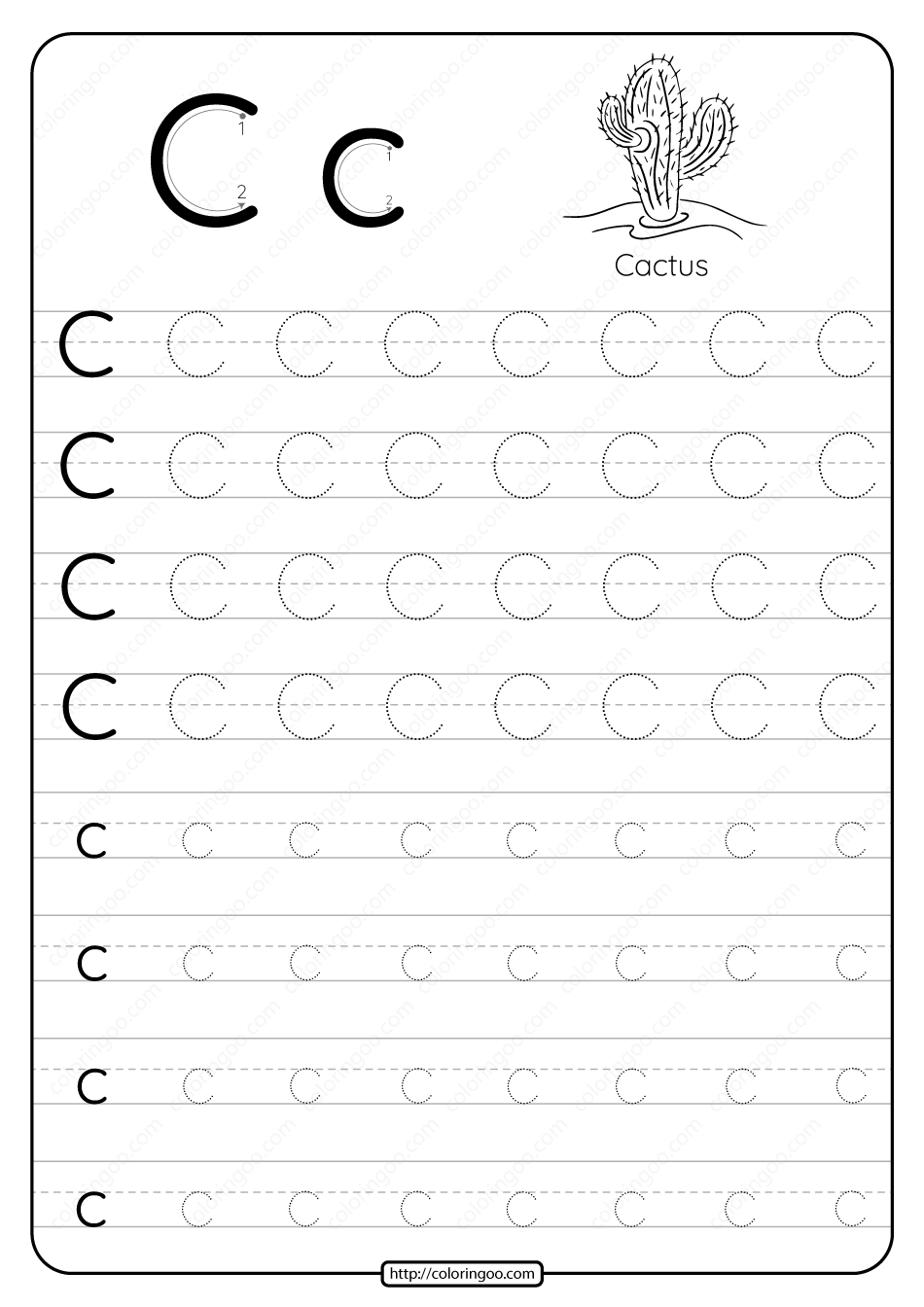 Printable Dotted Letter C Tracing Pdf Worksheet Alphabet Worksheets